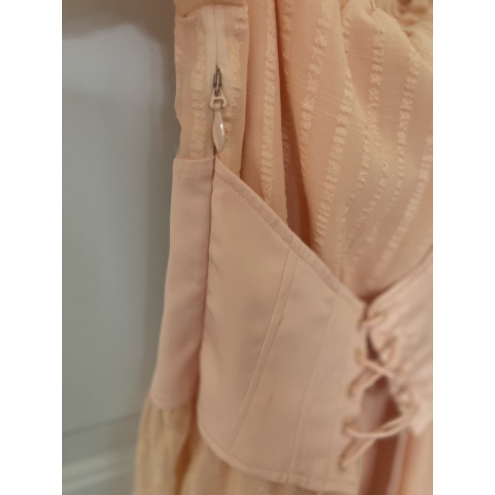 GUESS Coral Peach Corset Mini Dress XS Puff Sleeve Romantic Cottagecore - Picture 3 of 7